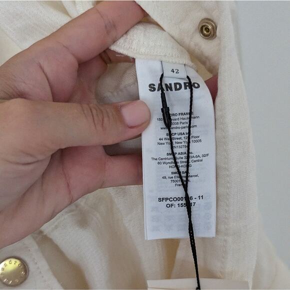 NWT Sandro Long-Sleeve Ivory/Ecru Linen Blend Utility Jumpsuit, size 42 / US 10 - Picture 10 of 16
